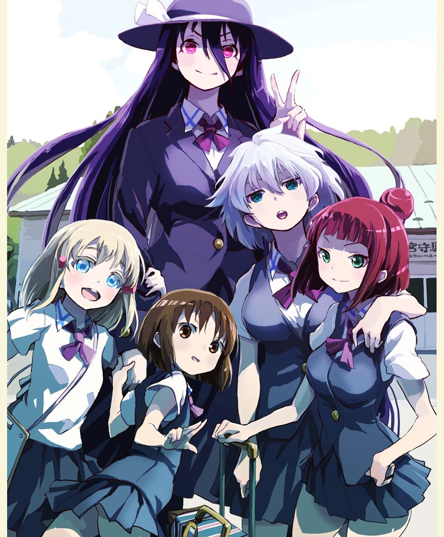 5girls, aislinn_wishart, anetai_toyone, back, black_hair, blazer, blonde_hair, blue_eyes