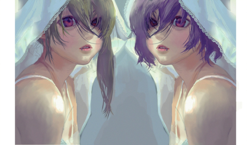 bad_id, blonde_hair, blue_hair, face, fang, fangs, flandre_scarlet, lips