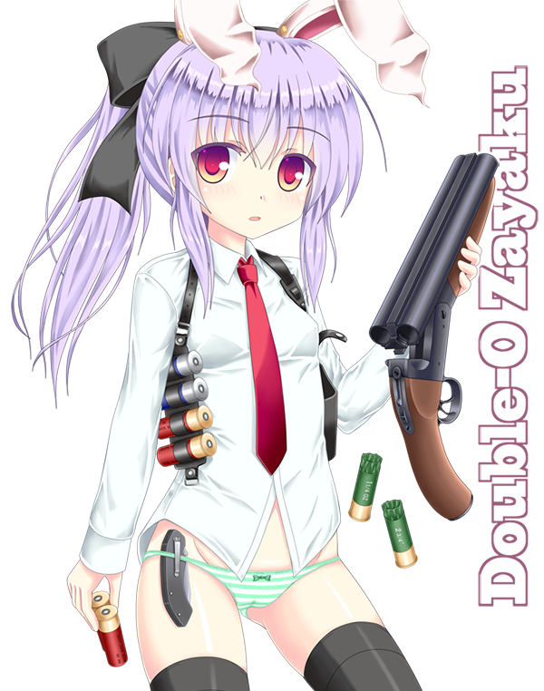 1girl, animal_ears, black_legwear, bow, gun, hair_bow, hair_up, long_hair