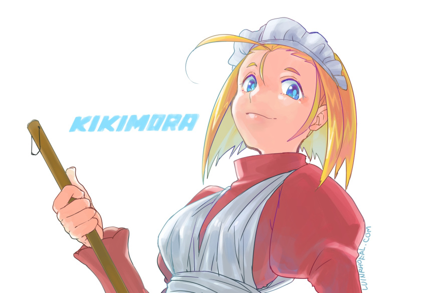 1girl, blonde_hair, blue_eyes, character_name, glorel, highres, kikimora, maid