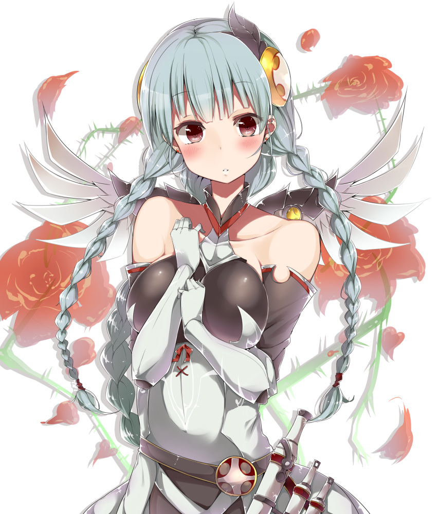 1girl, absurdres, bare_shoulders, blush, braid, earrings, elbow_gloves, gloves