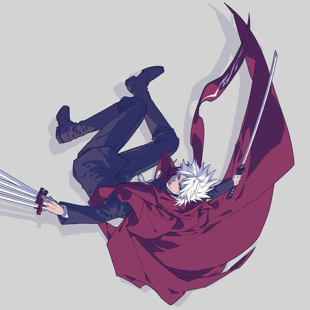 1boy, black_keys, cape, fate/apocrypha, fate_(series), kagami_ei, katana, kotomine_shirou