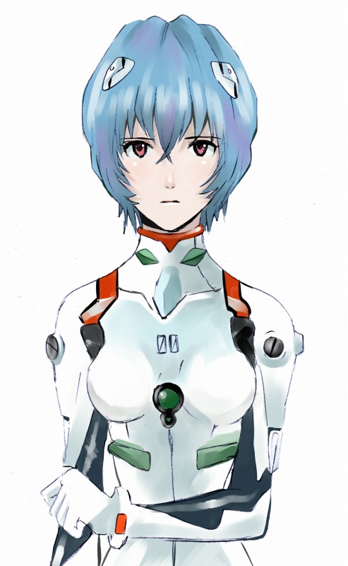 1girl, ayanami_rei, blue_hair, neon_genesis_evangelion, osa_(2011s), plugsuit, red_eyes, short_hair