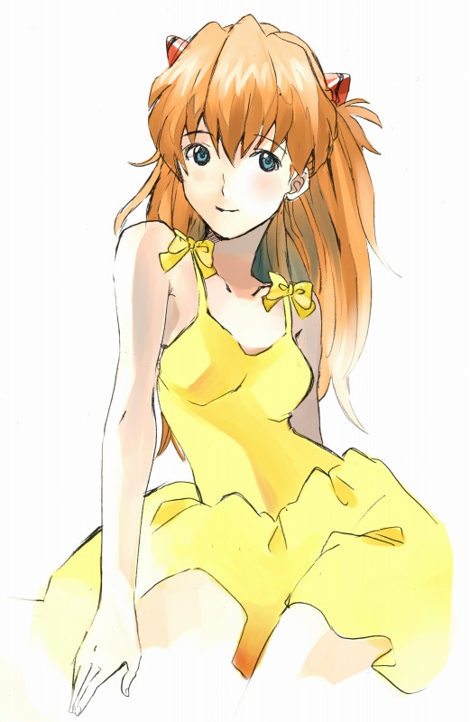 1girl, blue_eyes, dress, long_hair, neon_genesis_evangelion, orange_hair, osa_(2011s), solo