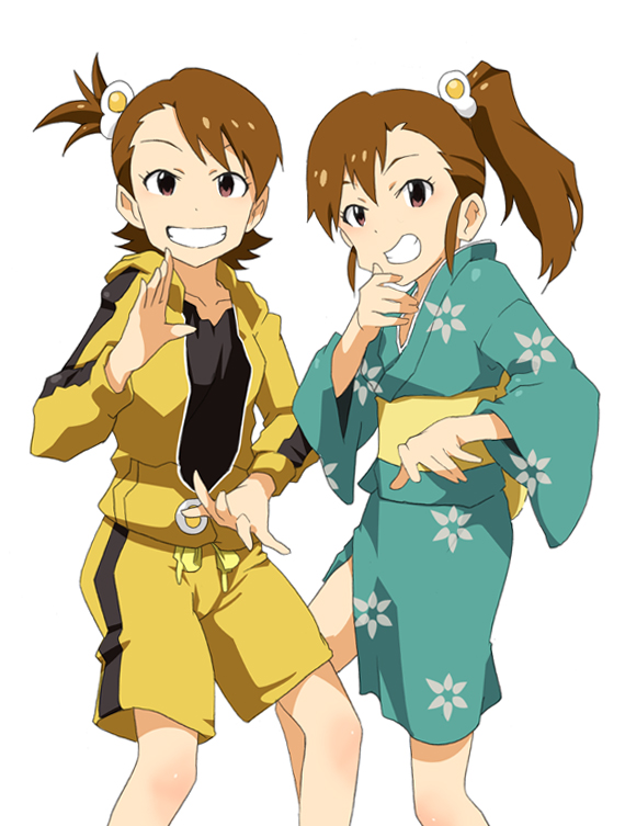 2girls, araragi_karen, araragi_karen_(cosplay), araragi_tsukihi, araragi_tsukihi_(cosplay), brown_eyes, brown_hair, cosplay