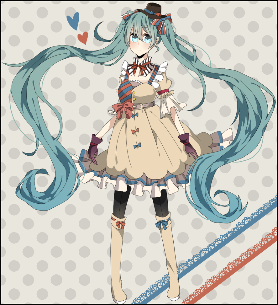 1girl, aqua_eyes, aqua_hair, belt, boots, bowtie, dress, ennui_heiwa_miku