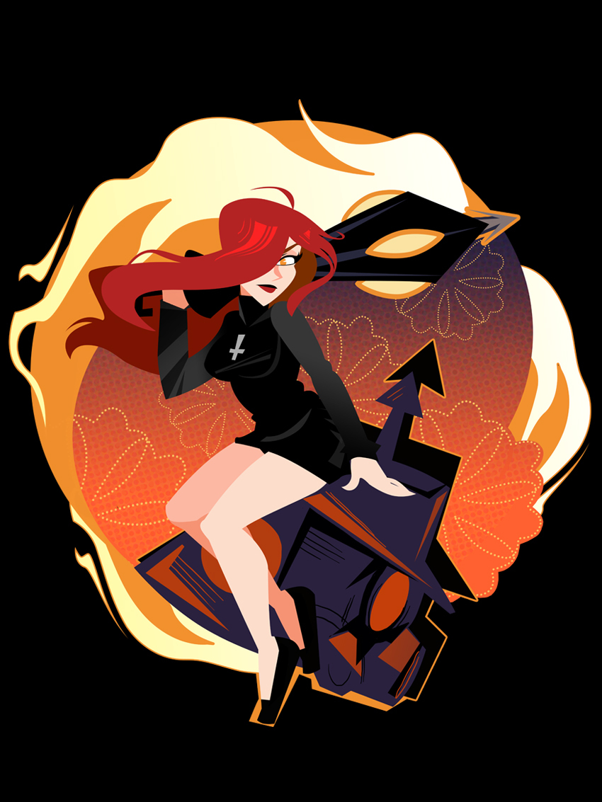 1girl, bare_legs, black_egrets, closed_umbrella, cross, hair_over_one_eye, krieg_(skullgirls), long_hair