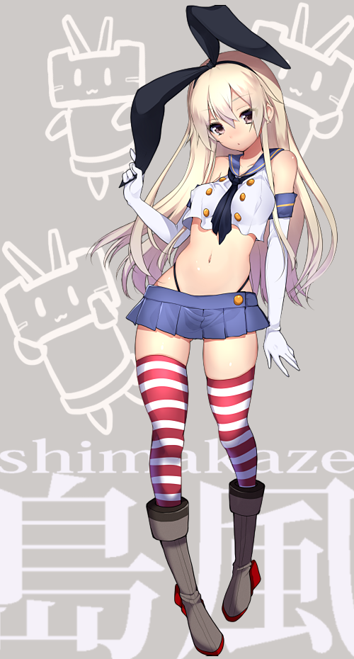1girl, black_panties, blonde_hair, boots, brown_eyes, character_name, elbow_gloves, gloves