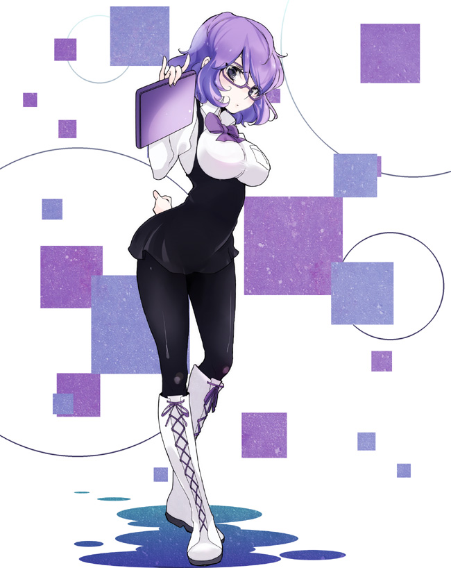 boots, chorimokki, digimon, digimon_world_re:digitize, glasses, mikagura_mirei, pantyhose, purple_hair
