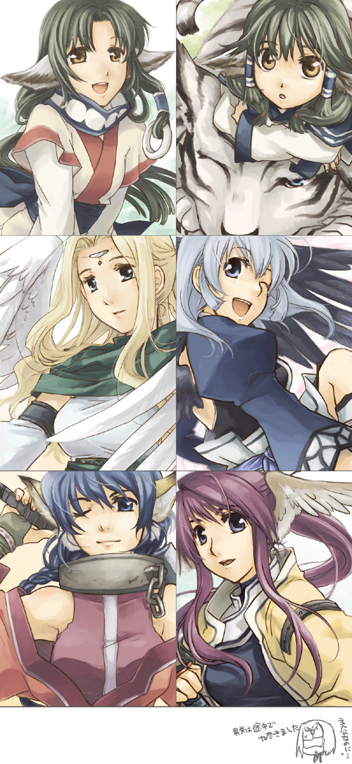 animal_ears, aruruw, bad_id, eruruw, happy, head_wings, kamyu, karura, karura_(utawareru_mono), nas, touka, touka_(utawareru_mono), urtoriy, urutori, utawareru_mono, utawarerumono