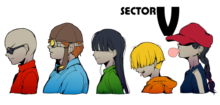 2girls, 3boys, abigail_lincoln, bald, black_hair, blonde_hair, bowl_cut, braid