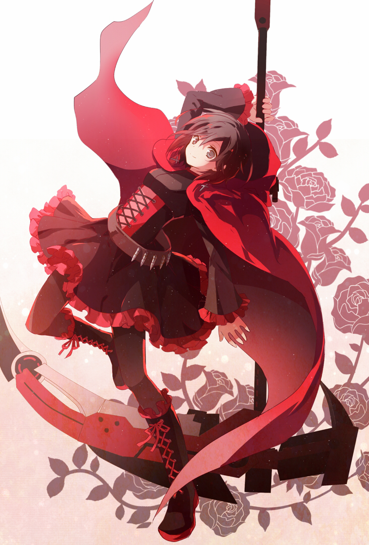 1girl, boots, cape, cross, dress, flower, natural_wind, pantyhose