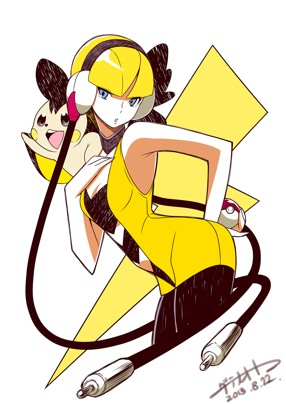 1girl, bare_shoulders, blonde_hair, blue_eyes, choker, date_naoto, dated, emolga