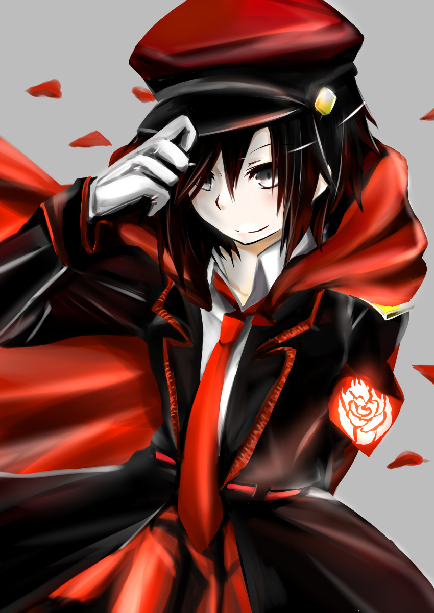 absurdres, alternate_costume, armband, cape, gloves, grey_background, hat, highres