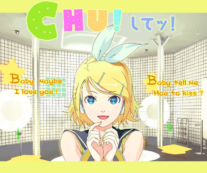 aqua_eyes, blonde_hair, chu!_shite!_(vocaloid), engrish, face, hair_ornament, hair_ribbon, hairclip