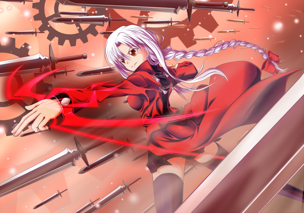 1girl, archerko, black_legwear, bow, braid, breasts, fate/stay_night, fate_(series)