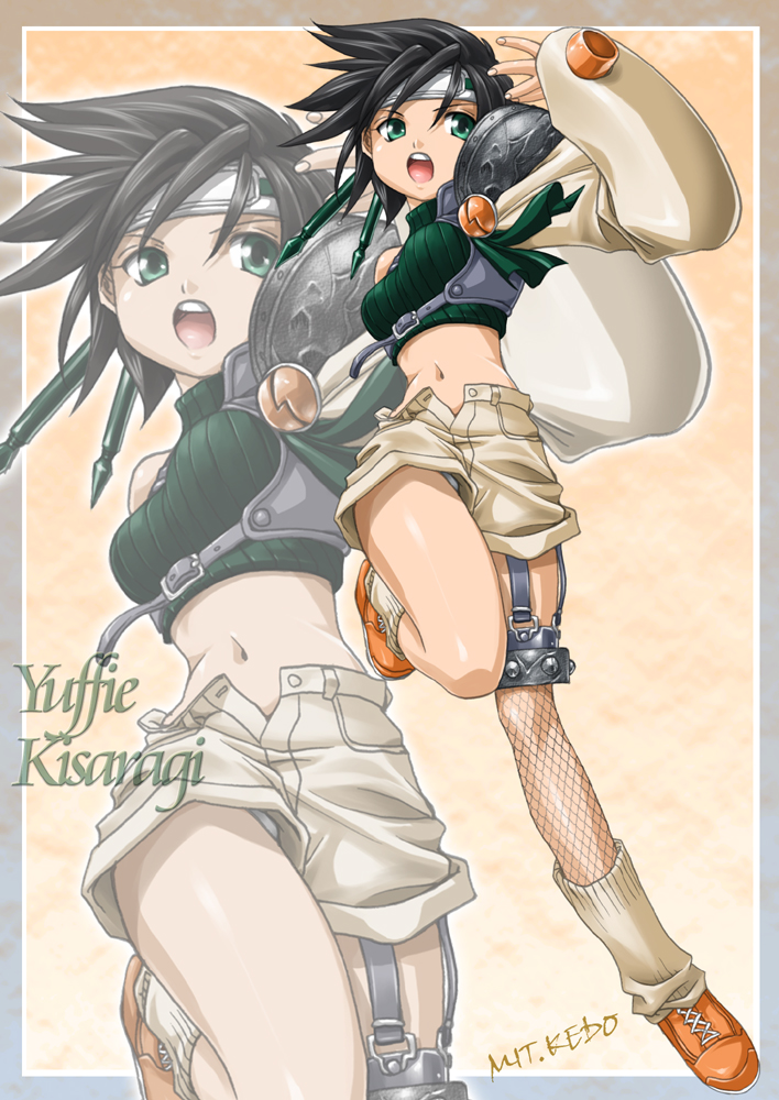 1girl, arm_up, asymmetrical_legwear, black_hair, character_name, crop_top, cropped_sweater, female