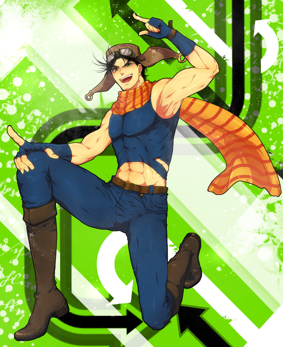 1boy, aviator_cap, black_hair, bomber_hat, boots, fingerless_gloves, gloves, goggles_on_hat
