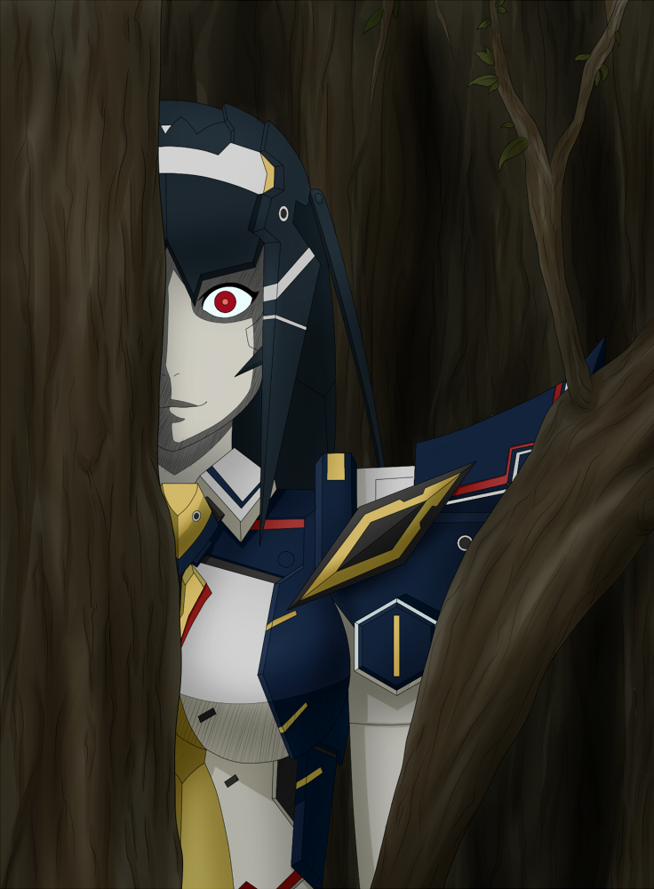 1girl, android, kintore_love, lisa_(pso2), phantasy_star, phantasy_star_online_2, red_eyes, smile