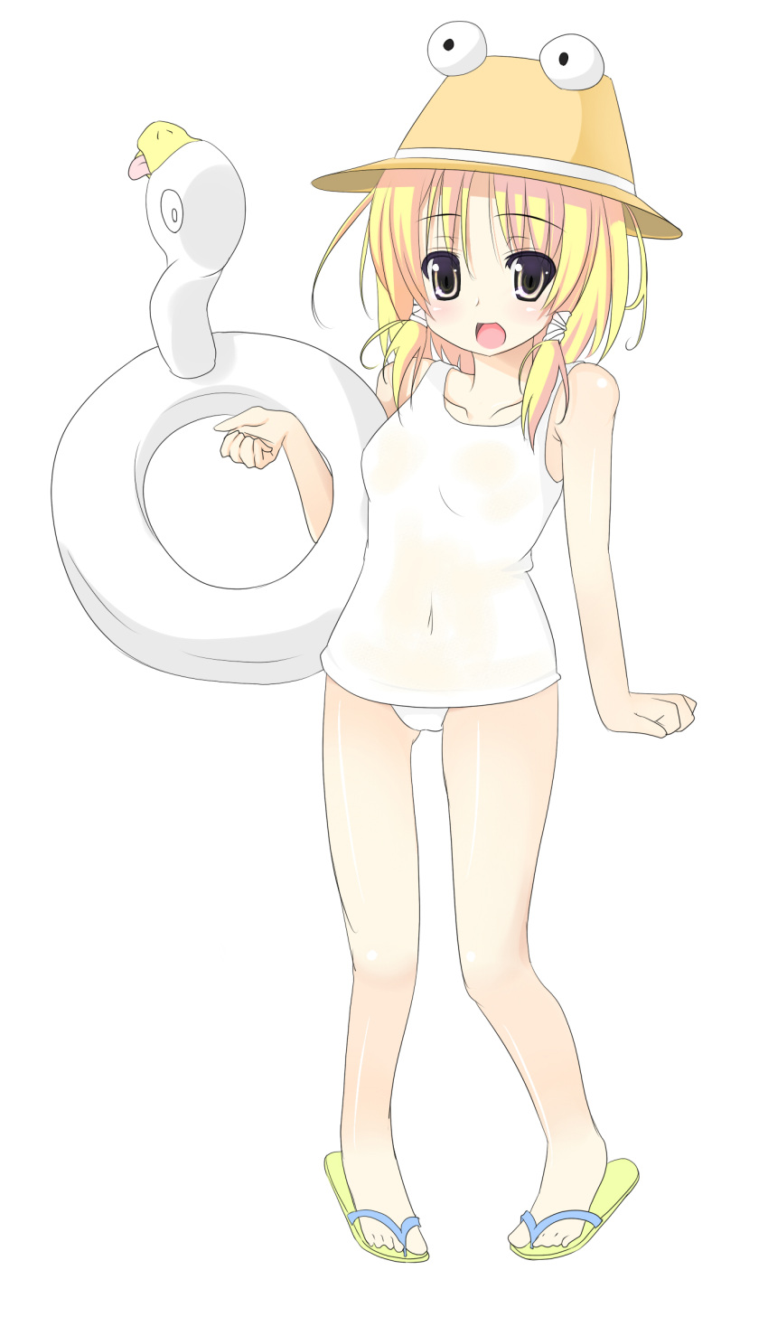 blonde_hair, frog, hat, highres, ikusan, innertube, loli, moriya_suwako