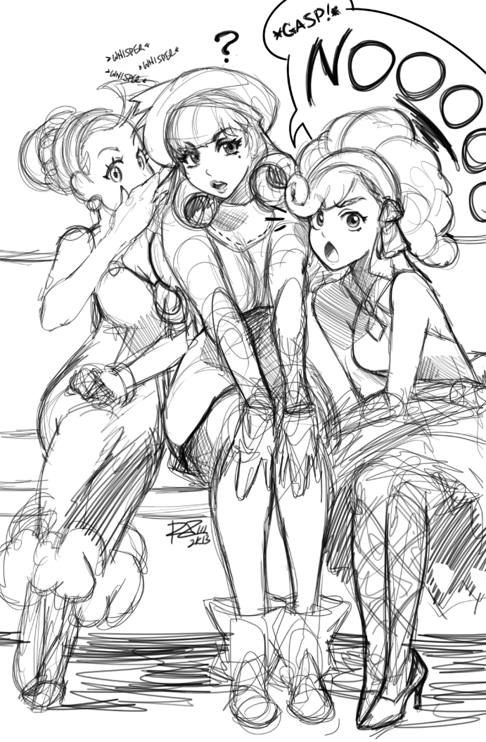 3girls, ?, ahoge, ankle_boots, bliss_barson, boots, cryamore, curly_hair