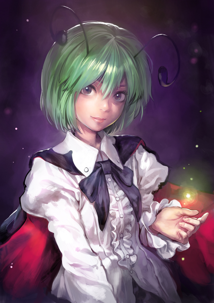1girl, antenna_hair, antennae, brown_eyes, bust, cape, dress_shirt, face