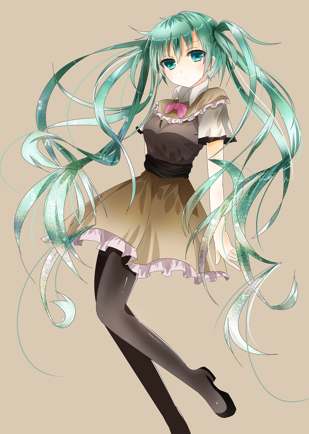 1girl, aqua_eyes, green_hair, hatsune_miku, highres, kurana, long_hair, pantyhose