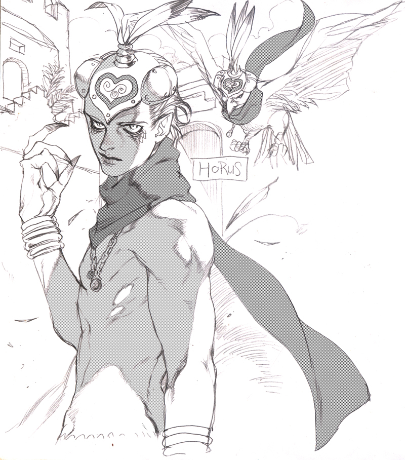 1boy, bird, claws, dual_persona, emg_(christain), helmet, horus_(stand), jewelry