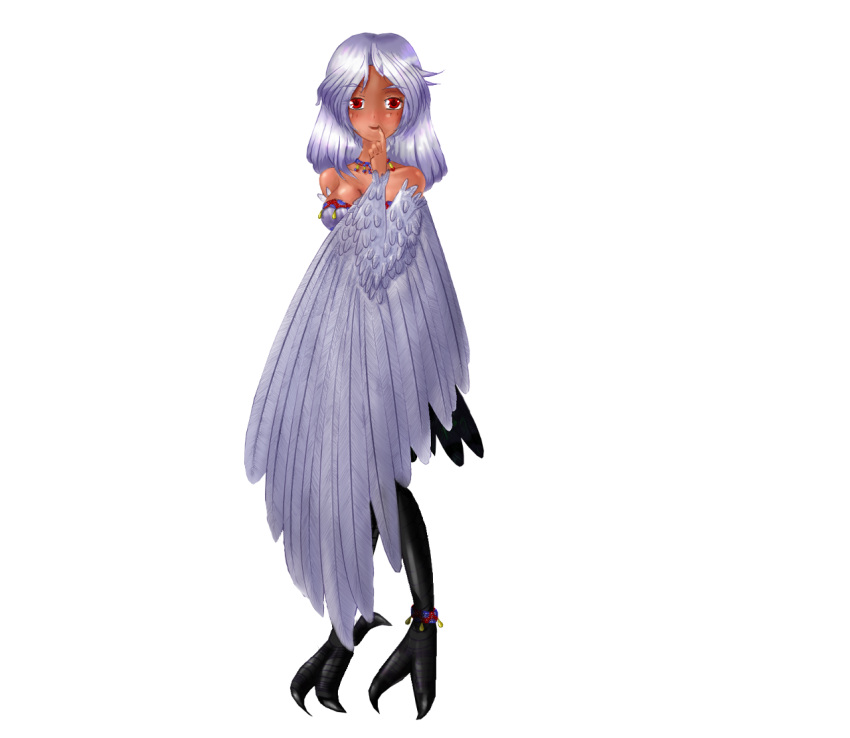 harpy, impundulu, monster_girl, praxis, raet, red_eyes, seductive_smile, silver_hair, smirk, vampire