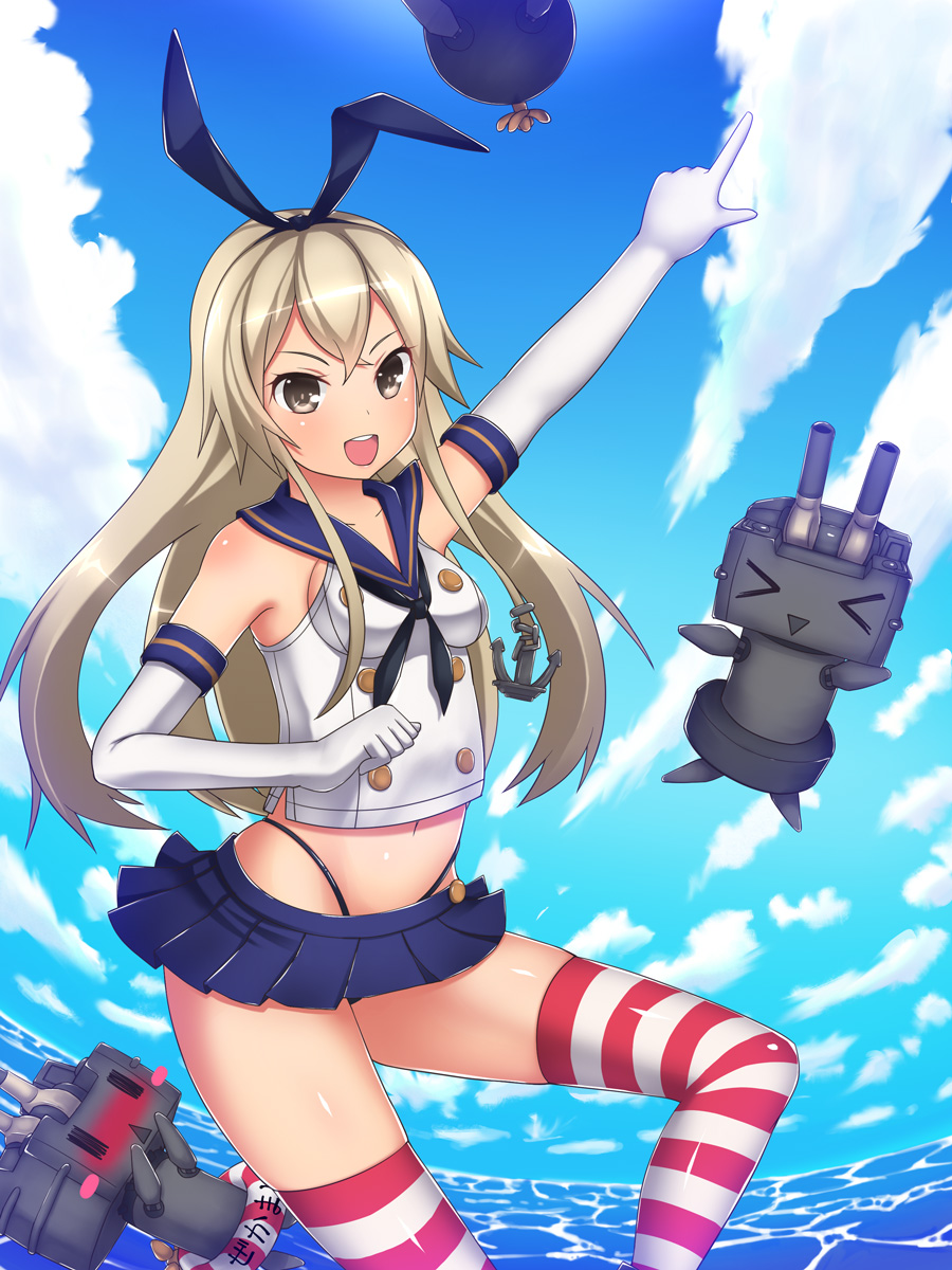 1girl, anchor, black_panties, blonde_hair, elbow_gloves, gloves, hairband, highres
