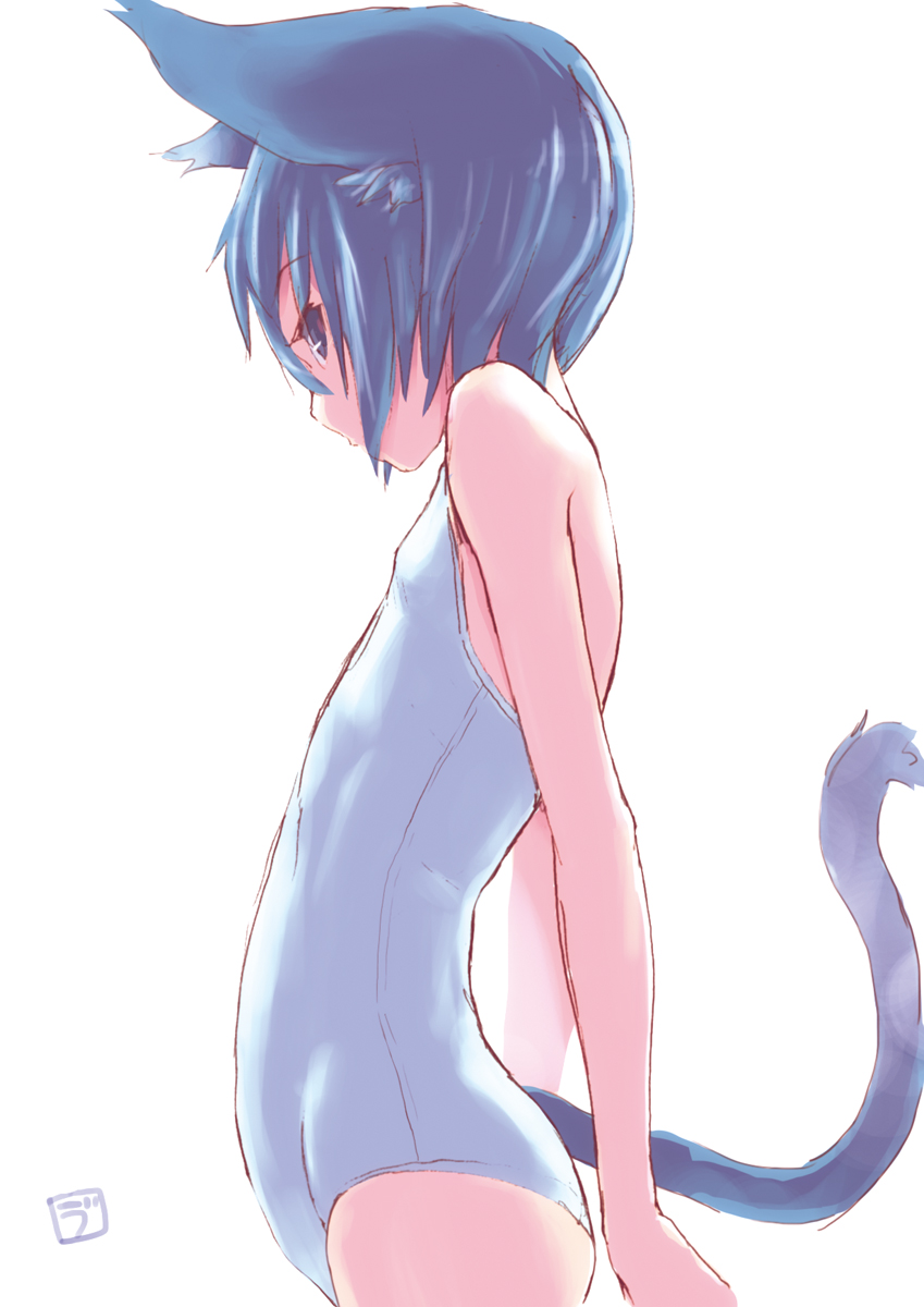 1girl, animal_ears, blue_eyes, blue_hair, cat_ears, highres, original, profile
