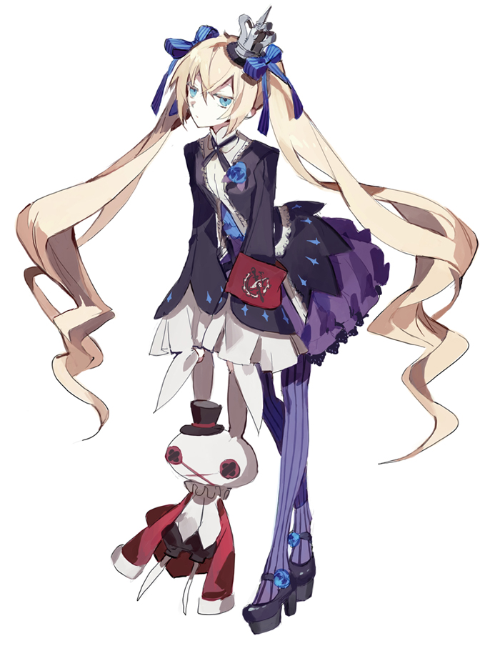 7th_dragon_2020, blonde_hair, blue_eyes, crown, doll, hacker_(7th_dragon), hair_ornament, pantyhose