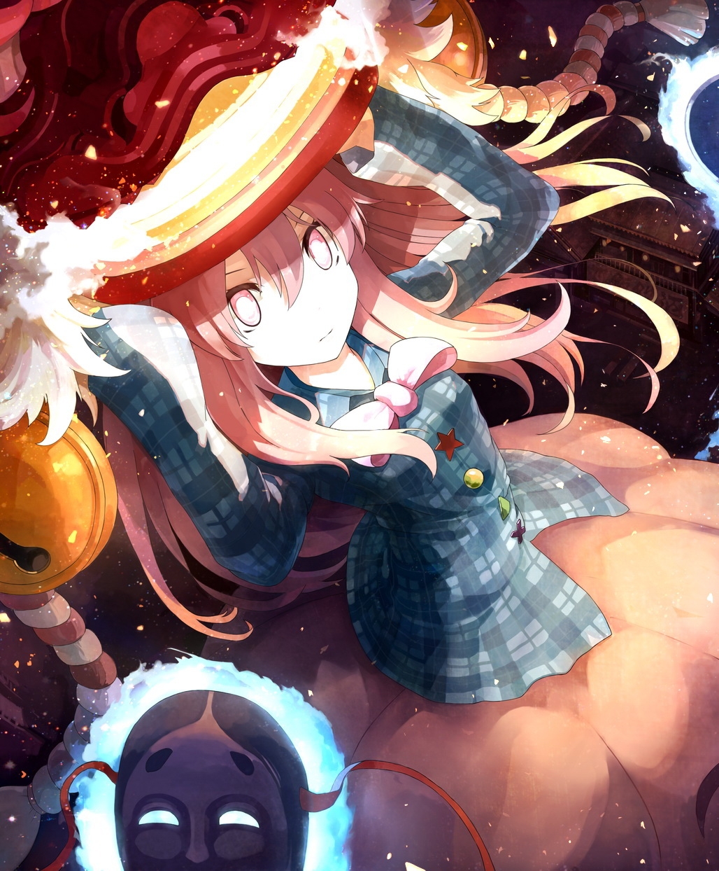 1girl, arctic, bell, bow, expressionless, hata_no_kokoro, highres, looking_at_viewer