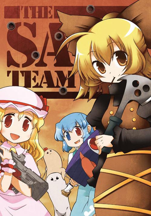 2boys, 3girls, ahoge, artist_self-insert, ascot, blonde_hair, blue_eyes, blue_hair