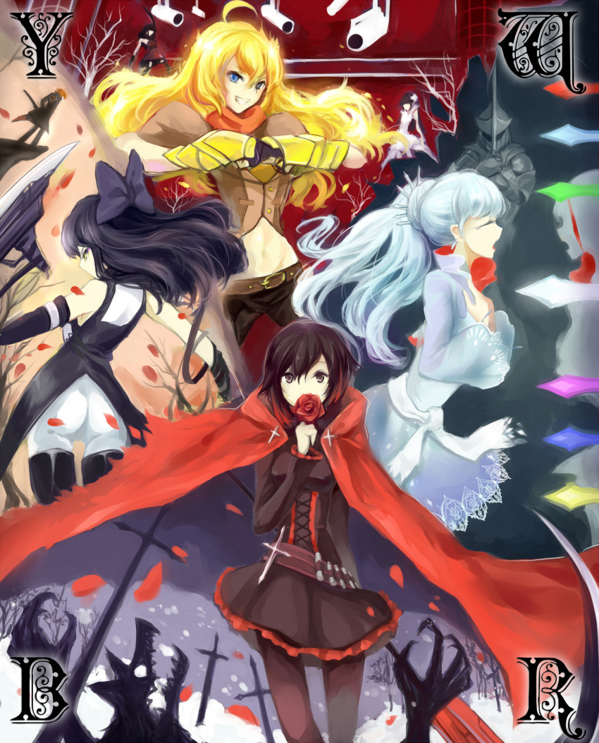 1boy, 6+girls, adam_(rwby), black_hair, blake_belladonna, blonde_hair, blue_eyes, bow