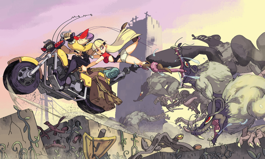 2girls, alex_ahad, animal, antennae, bag, black_torch, blackbody_(black_torch), blonde_hair