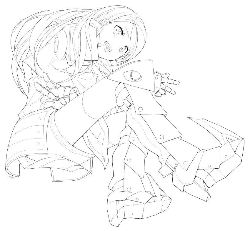 1girl, :d, absurdres, armor, boots, character_request, crossed_arms, double_v