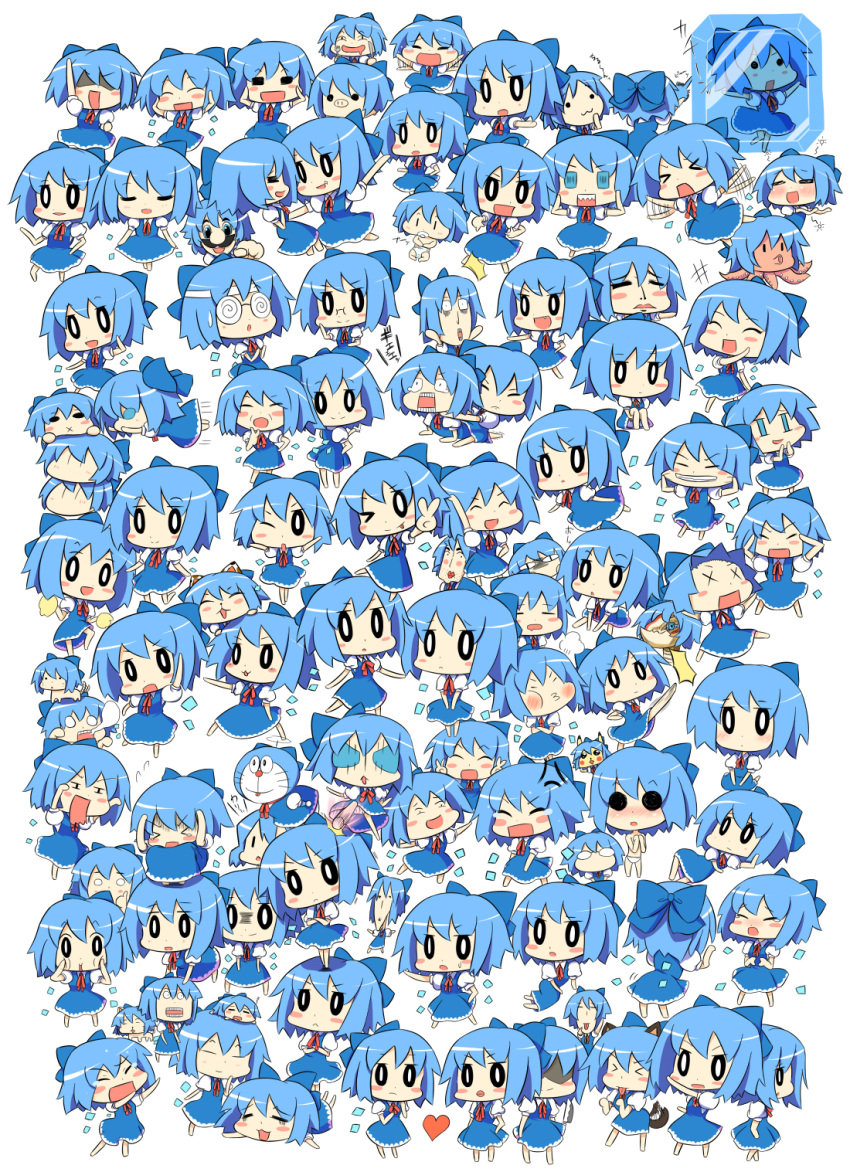 >_<, @_@, animal_ears, baby, blue_hair, blush, blush_stickers, bow