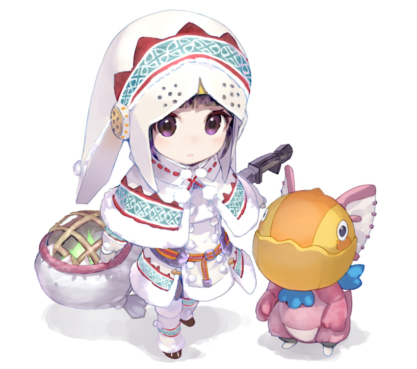 1girl, :<, armor, blush, boots, chibi, from_above, gloves