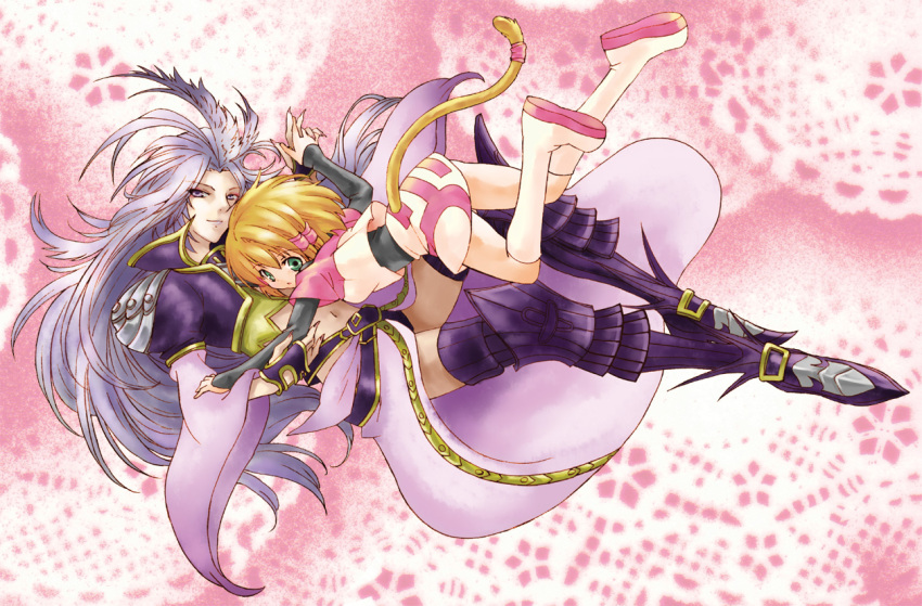 1girl, animal_tail, blonde_hair, boots, brother_and_sister, elbow_gloves, final_fantasy, final_fantasy_ix