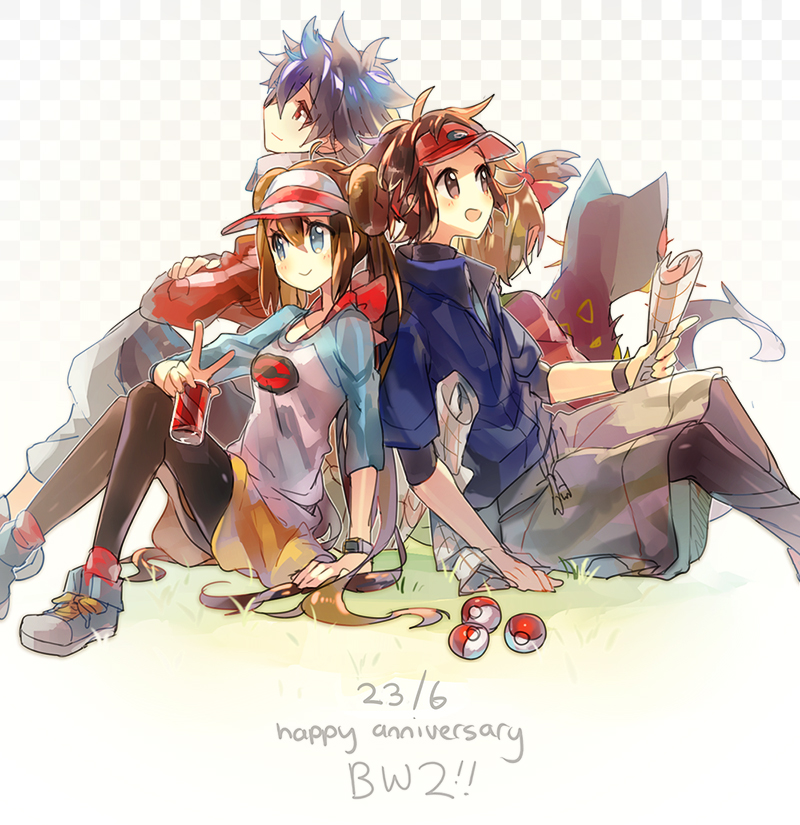 2boys, 2girls, black_hair, black_legwear, blue_eyes, blush, bow, brown_eyes