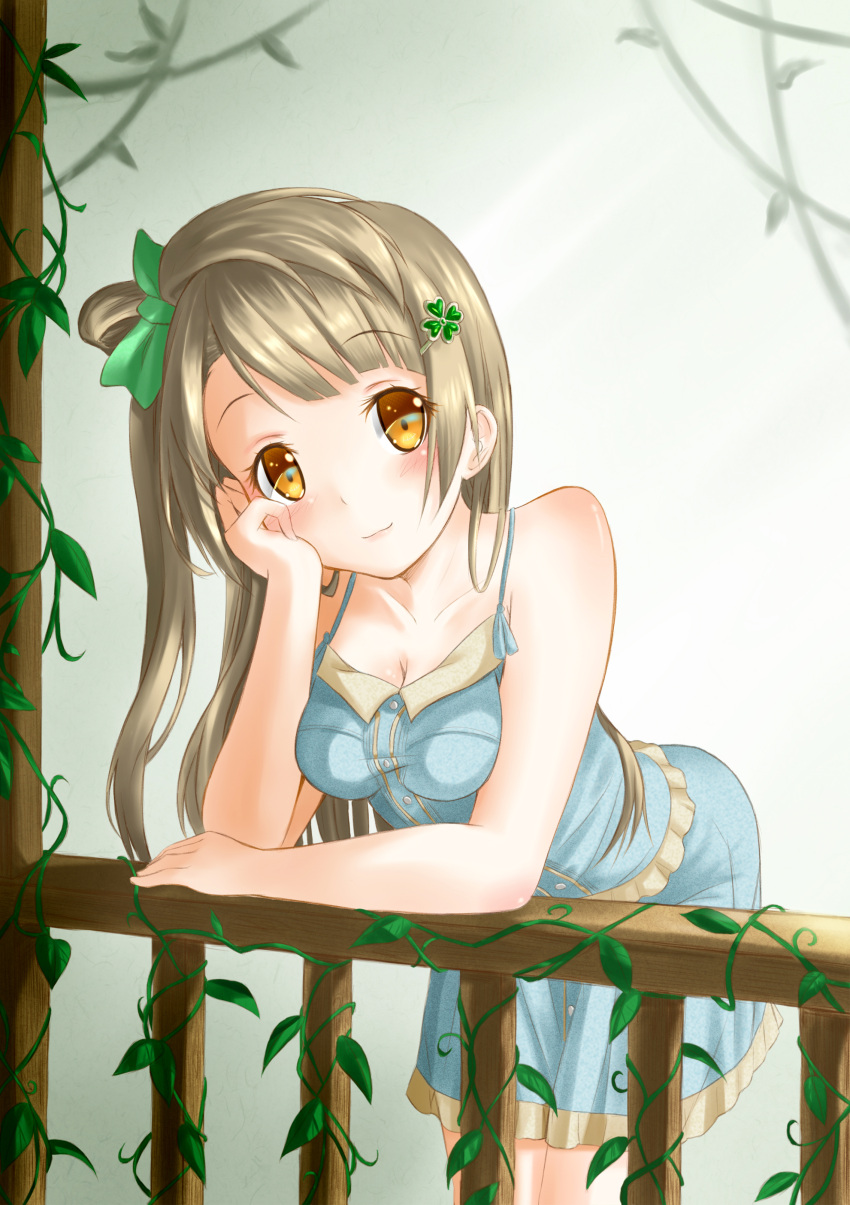 1girl, absurdres, blush, bow, brown_eyes, brown_hair, dress, hair_bow