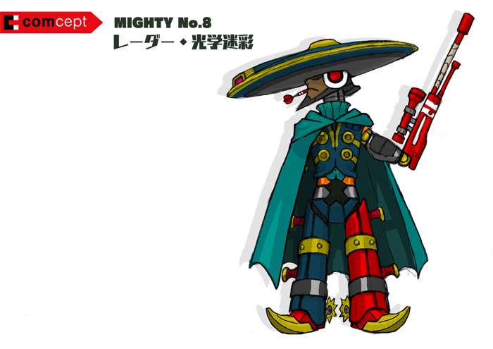 gun, mighty_no._8, mighty_no._9, official_art, rifle, sniper_rifle, sombrero, weapon