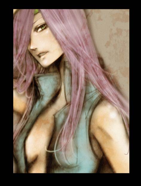 androgynous, breasts, cleavage, faris_scherwiz, final_fantasy, final_fantasy_v, green_eyes, hair_over_one_eye