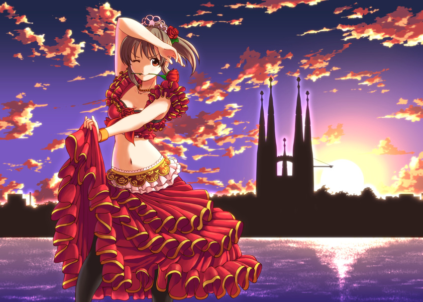 duntv, flower, highres, hori_yuuko, idolmaster, idolmaster_cinderella_girls, navel, pantyhose