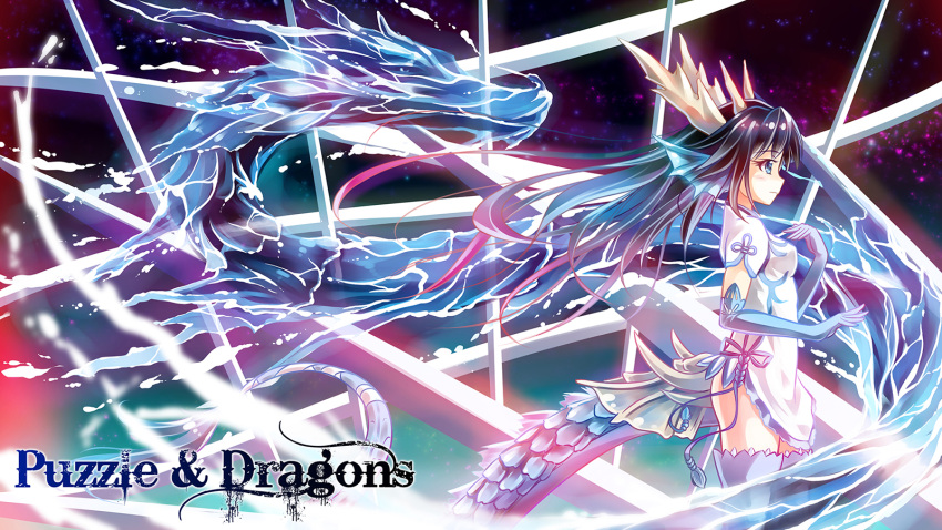 1girl, arms_ai, black_hair, blue_eyes, chinese_clothes, dragon, elbow_gloves, gloves