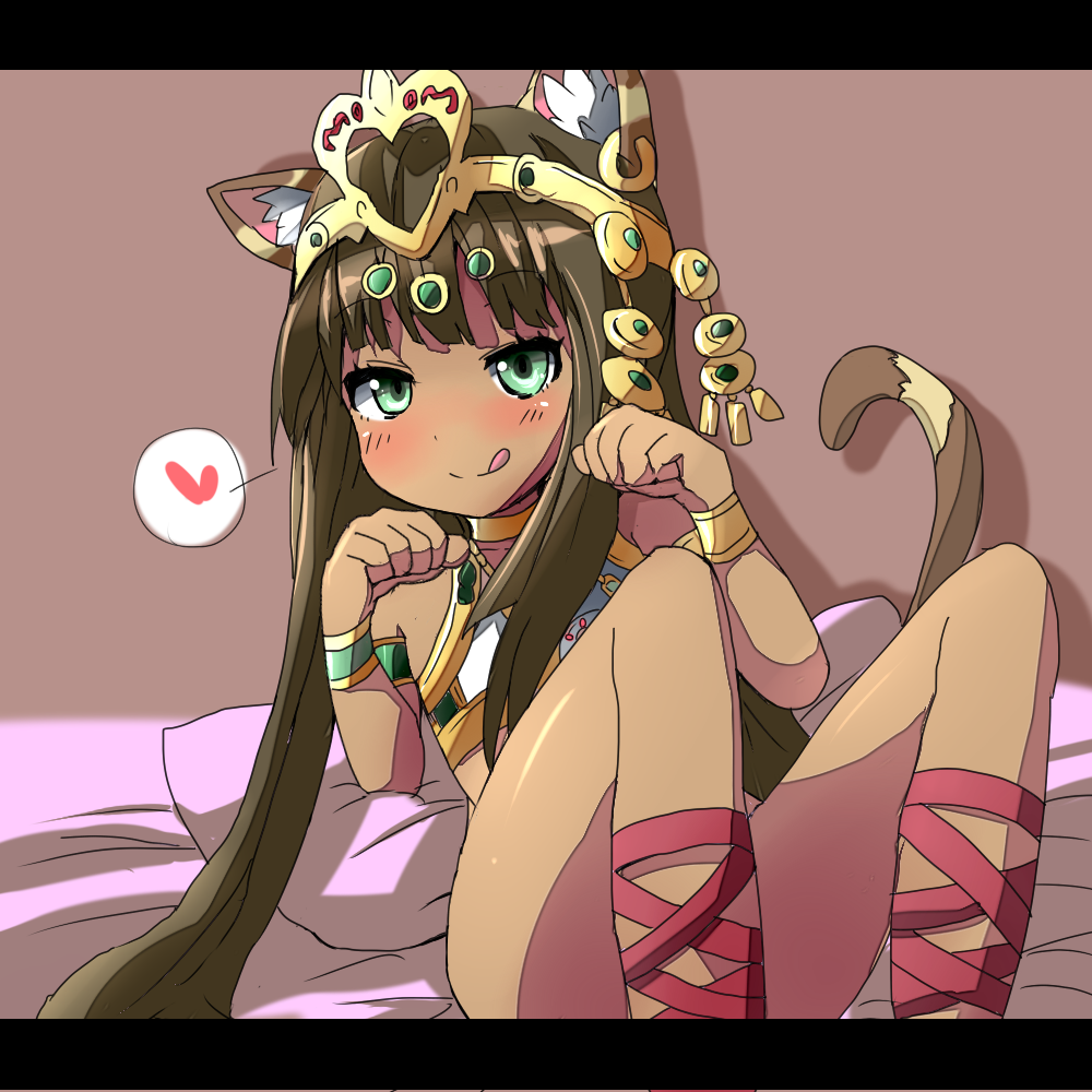 1girl, animal_ears, bastet_(p&amp;d), blush, bracelet, cat_ears, cat_tail, choker