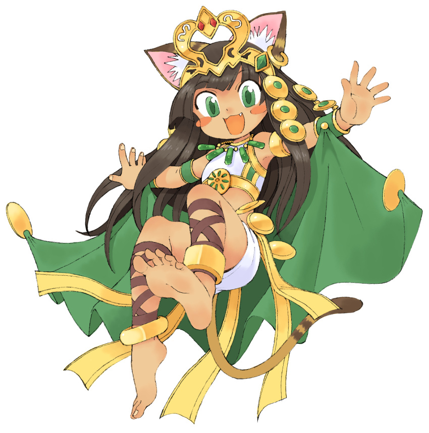 1girl, animal_ears, ankle_lace-up, anklet, armpits, barefoot, bastet_(p&amp;d), blush_stickers
