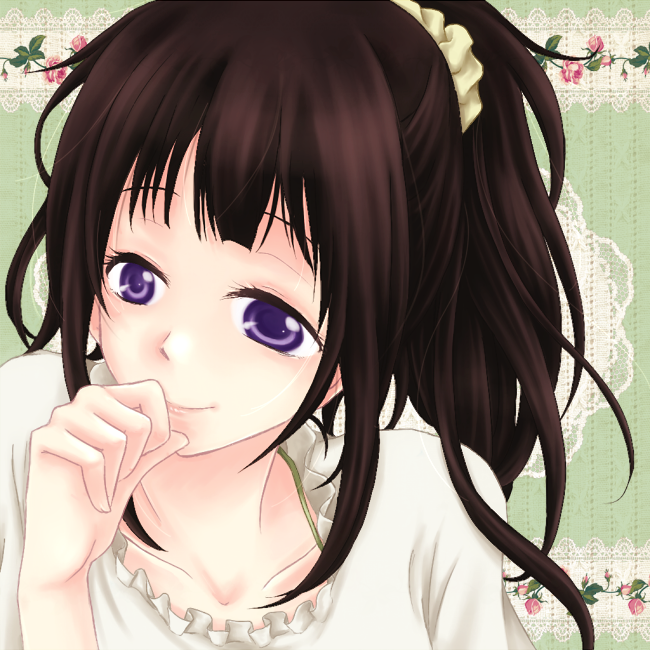 1girl, black_hair, chitanda_eru, close-up, evgrxxriu, hyouka, long_hair, ponytail