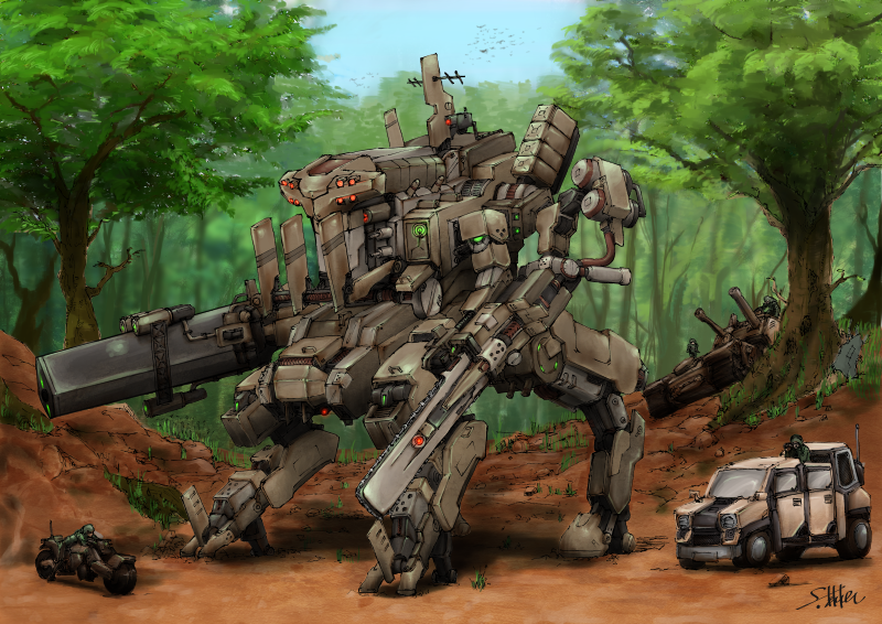 ambush, antennae, armor, army, binoculars, camouflage, cannon, chainsaw